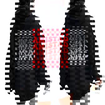 Amistad House Of Friendship Red Retro Groovy Social Amistad Women Oversized Hoodie Back Print - Seseable