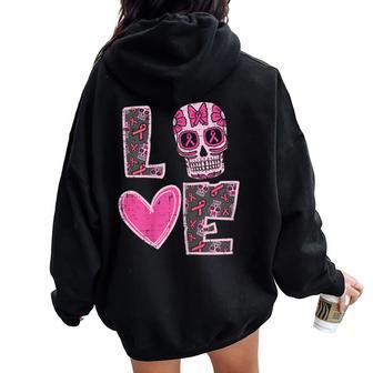 Amor Azúcar Cráneo Rosa Cinta Cáncer De Mama Conciencia Mexicana Women Oversized Hoodie Back Print - Regaloses