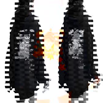 Autumn Season Leaves Owls And Cute Fall Gnome Women Oversized Hoodie Back Print | Mazezy