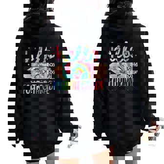 Back To School Hello Fourth 4Th Grade Leopard Tie Dye Pencil Women Oversized Hoodie Back Print - Seseable