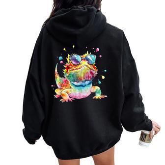 Bearded Dragon Woman Colorful Watercolor Bearded Dragon Women Oversized Hoodie Back Print - Thegiftio