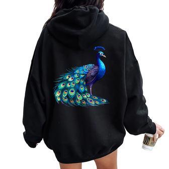 Beautiful Blue Peacock Teal Feathers Bird Lover Women Women Oversized Hoodie Back Print - Thegiftio UK