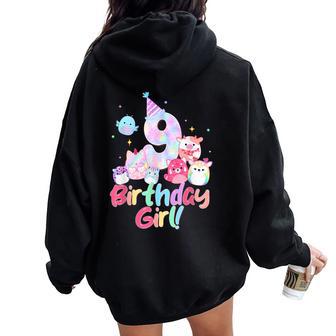 Birthday Girl 9Th Birthday Squish Squad Mallow Girls Women Oversized Hoodie Back Print - Thegiftio UK