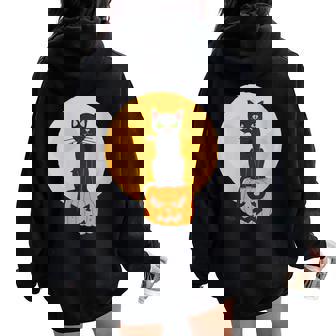 Black Cat On Pumpkin – Black Cat Pumpkin Scary Halloween Women Oversized Hoodie Back Print - Monsterry