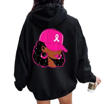 Black Pink Breast Cancer Awareness Warrior Girls Women Oversized Hoodie Back Print - Thegiftio UK