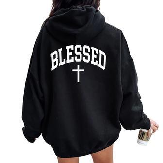 Blessed Cross Christian Religious Faith Women Oversized Hoodie Back Print - Thegiftio UK