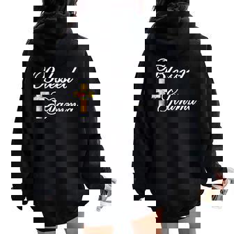 Blessed Glamma Grandma Floral Cross Christian Women Oversized Hoodie Back Print - Monsterry