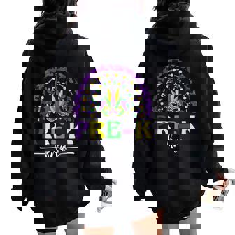 Boho Mardi Gras Teacher Pre-K Krewe Rainbow Leopard Nola Women Oversized Hoodie Back Print - Monsterry