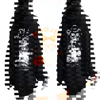 Boo Jee Ghost With Coffee Coquette Bow Halloween Girl Women Oversized Hoodie Back Print - Thegiftio