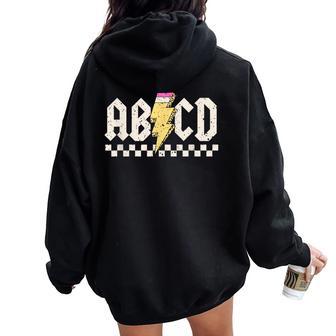 Boys Girls Teachers Abcd Rock Graphic Back To School Class Women Oversized Hoodie Back Print - Thegiftio UK