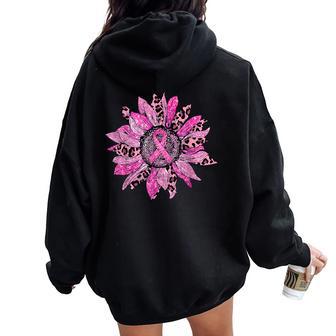 Breast Cancer Awareness Sunflower Pink Girls Warrior Women Oversized Hoodie Back Print - Thegiftio UK