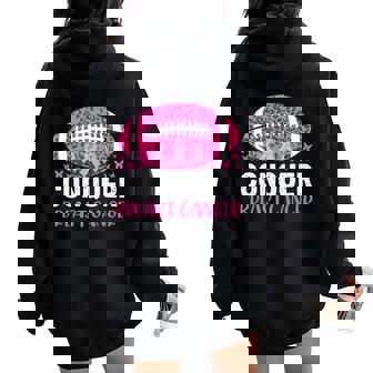 Breast Cancer Leopard Football Conquer Breast Cancer Women Oversized Hoodie Back Print - Monsterry