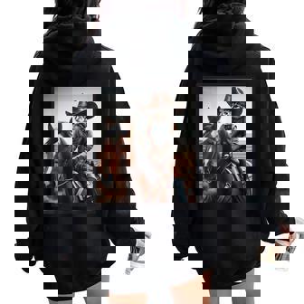 Cat Cowboy Cats Kitten Riding Horse Cowboy Hat Women Oversized Hoodie Back Print - Thegiftio