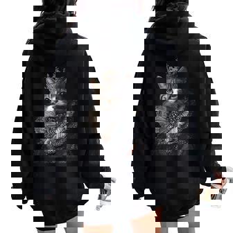 Cat Lover Queen Crown Jewels Cute Cat Owner Women Oversized Hoodie Back Print - Seseable