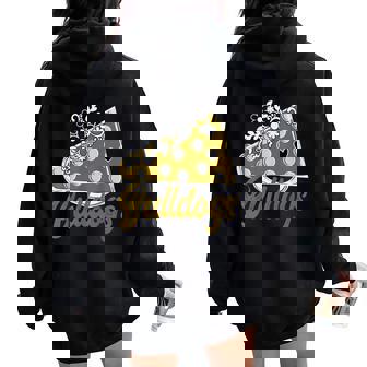 Cheer Bulldog Gold Megaphone Heart Flower Accent Women Oversized Hoodie Back Print - Monsterry