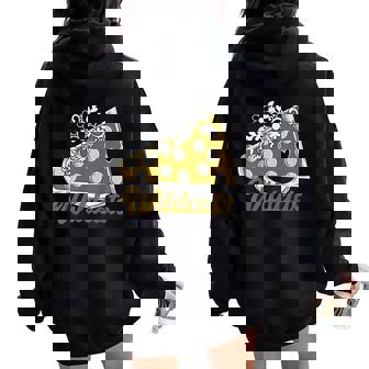 Cheer Wildcats Gold Megaphone Heart Flower Accent Women Oversized Hoodie Back Print - Monsterry