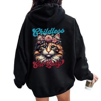 Childless Cat Lady Cat Lover Women Oversized Hoodie Back Print - Thegiftio UK
