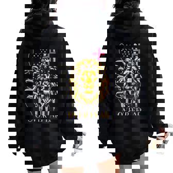 Christian Religions Usa Flag Lion Jesus Faith Over Fear Women Oversized Hoodie Back Print - Monsterry