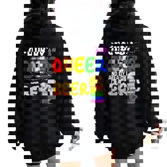 Chubby And Queer Ready For Beer Gay Pride Month Rainbow Women Oversized Hoodie Back Print - Monsterry
