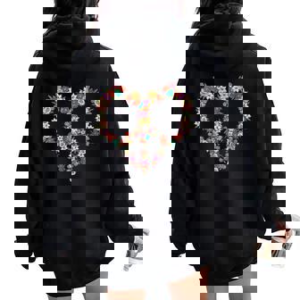 Coeur Signe De Paix Fleursintage Fleur Amoureux Symbole De Sweat à capuche oversize pour femme avec imprimé dans le dos - Cadeauxyz