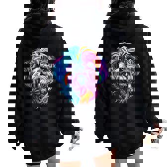 Colorful Shih Tzu Face Cute Puppy Dog Lover Black Women Oversized Hoodie Back Print - Thegiftio UK