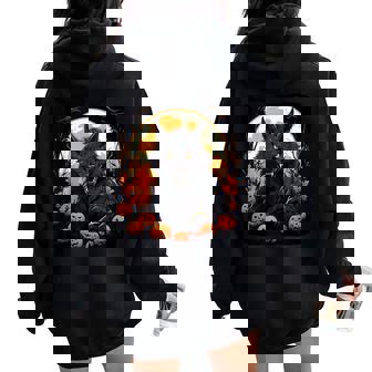 Cool Black Werewolf Costume With Pumpkins For Man And Woman Women Oversized Hoodie Back Print - Monsterry