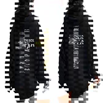 Cool Green Camo Cross Christian Bible Quotes Faith Over Fear Women Oversized Hoodie Back Print - Monsterry