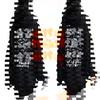 Coquette Bow Pumpkin Turkey Thanksgiving Autumn Fall Women Women Oversized Hoodie Back Print - Thegiftio UK
