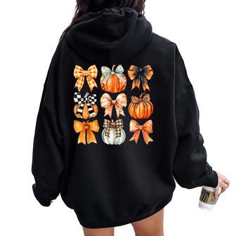 Coquette Bow Thanksgiving Pumpkin Season Autumn Fall Leaves Women Oversized Hoodie Back Print - Thegiftio UK