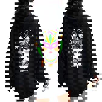 Corgi Dog New Orleans Mardi Gras Parade Celebration Women Oversized Hoodie Back Print - Monsterry