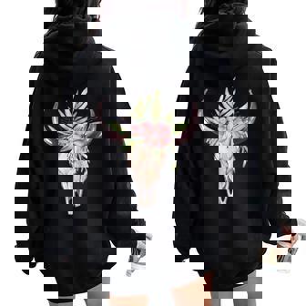 Cow Head Skull Buffalo Bull Floral Animal Lovers Felpa con cappuccio oversize da donna con stampa posteriore - Novitaregali