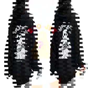 Cute Boo Jee Ghost Halloween Leopard Ghost Womens Women Oversized Hoodie Back Print - Thegiftio UK
