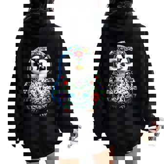 Cute Floral Aesthetic Penguin Lover Penguin Women Oversized Hoodie Back Print | Seseable UK