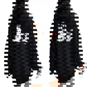 Cute Ghost With Corgi Boo Halloween Coquette Bow Corgi Mom Women Oversized Hoodie Back Print - Thegiftio