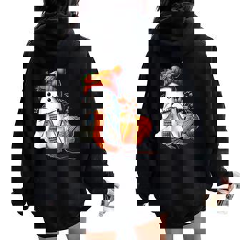 Cute Ghost Crochet Knitting Lovers Halloween Coffee Women Women Oversized Hoodie Back Print | Seseable UK