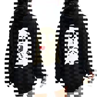 Cute Little Ghost Red Wine Glass Halloween Women Oversized Hoodie Back Print - Thegiftio UK