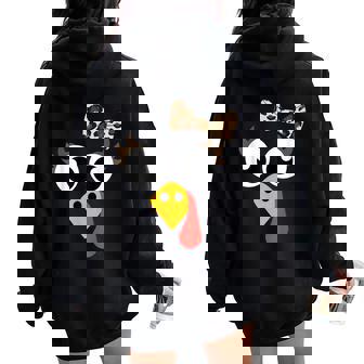 Cute Turkey Face With Leopard Bow For Thanksgiving Girl Women Oversized Hoodie Back Print - Thegiftio UK