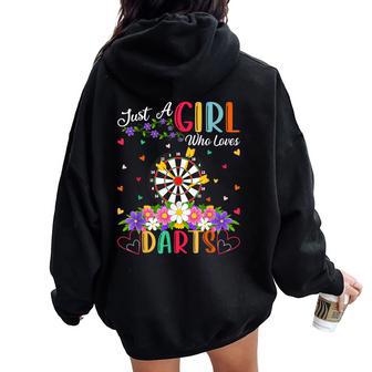 Dart Sports Lover Just A Girl Who Loves Darts Women Oversized Hoodie Back Print - Thegiftio UK
