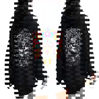 De Los Muertos La Catrina Giorno Dei Morti Sugar Skull Donne Felpa con cappuccio oversize da donna con stampa posteriore - Novitaregali