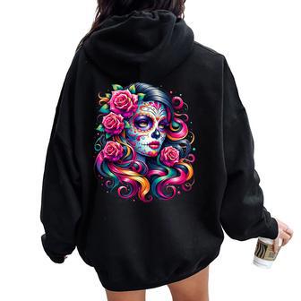 Dia De Los Muertos Mexican Day Of The Dead Floral Women Women Oversized Hoodie Back Print - Thegiftio UK