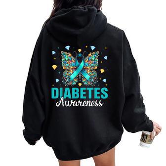 Diabetes Awareness Butterfly For November Women Oversized Hoodie Back Print - Thegiftio UK
