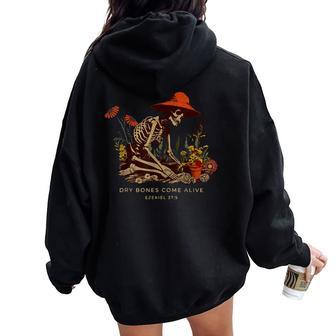 Dry Bones Come Alive Skeleton Flower Women Oversized Hoodie Back Print - Thegiftio UK