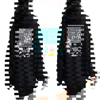 Emotion Face Middle School Teacher Shark Teaching Women Oversized Hoodie Back Print - Monsterry