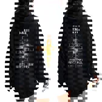 Faith Over Fear Christian Jesus Christ Cross The Lion Mens Women Oversized Hoodie Back Print - Monsterry