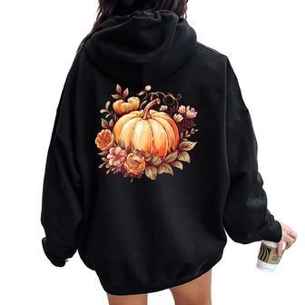 Fall Autumn Pumpkin Graphic Vintage Thanksgiving Women Oversized Hoodie Back Print - Thegiftio UK