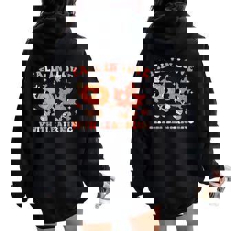 Fall In Love With Learning Fall Teacher Thanksgiving Retro Women Oversized Hoodie Back Print - Thegiftio UK