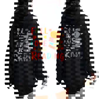 Fall In Love With Reading Autumn Thanksgiving Teacher Women Oversized Hoodie Back Print - Thegiftio UK
