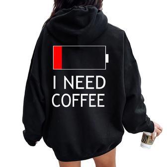 But First I Need Coffee Low Battery Women Oversized Hoodie Back Print - Thegiftio UK