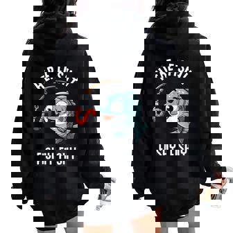 Here Fishy Fishing Worm Cute Fish Fisherman Boys Girls Women Oversized Hoodie Back Print | Seseable UK
