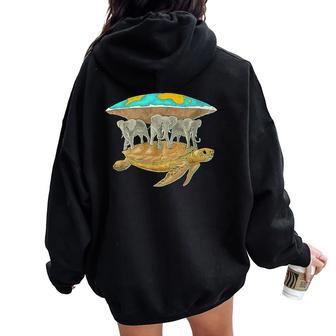 Flat Earth World Turtle T Turtle Women Women Oversized Hoodie Back Print - Thegiftio UK